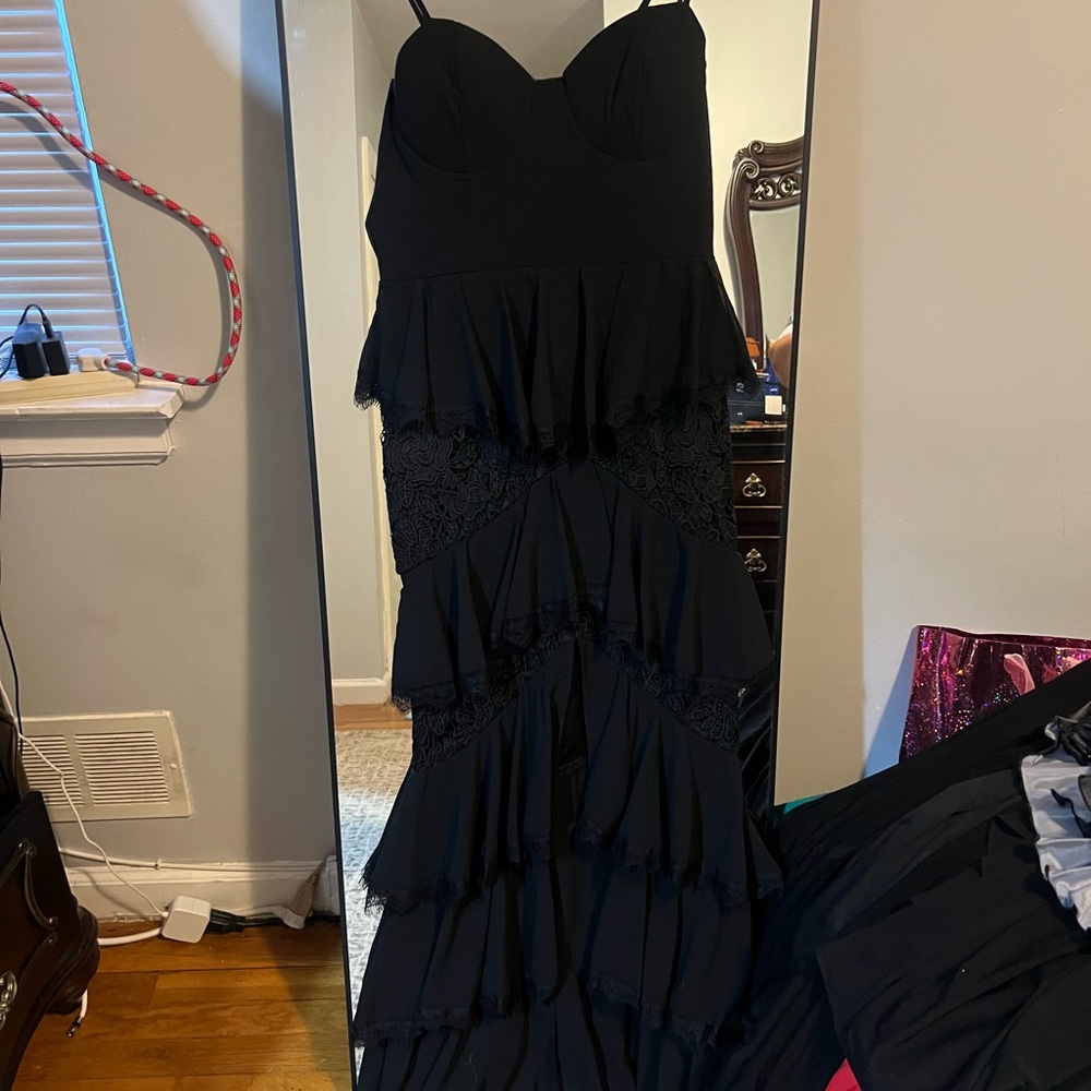 Banjul NWT Black Lace Tiered Maxi Dress